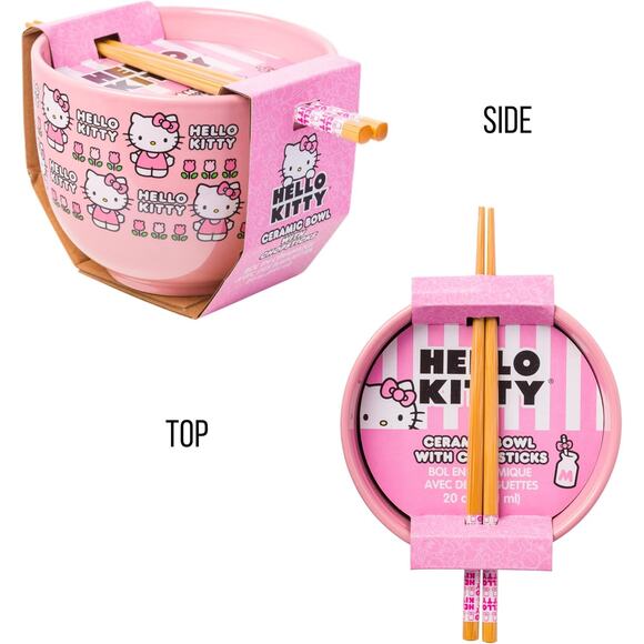 Hello Kitty Ceramic Ramen Bowl with Chopsticks - Floral Pattern Pink 20 OZ - Picture 6 of 12
